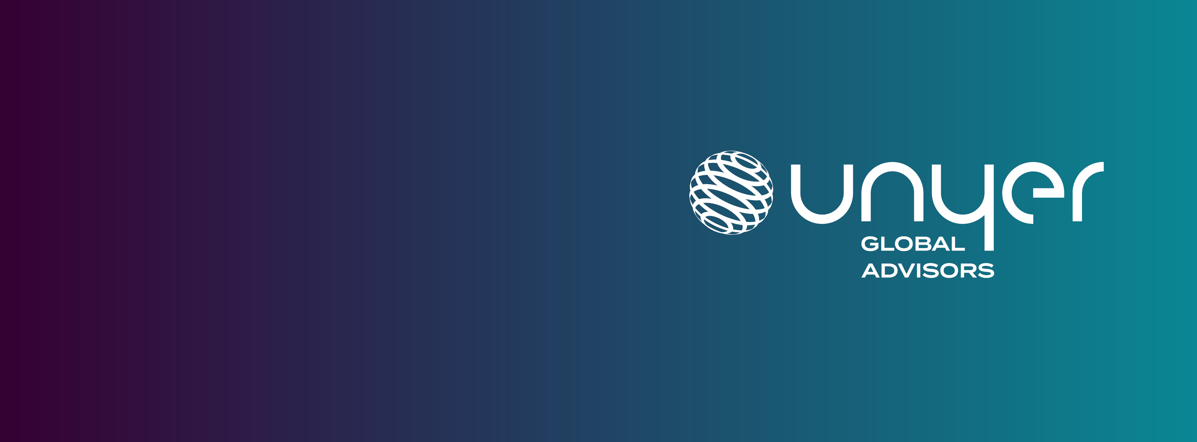 Das Bild zeigt das Logo von Unyer Global Advisors. Der Hintergrund ist in sanften Farbverläufen von lila zu grün gestaltet. Das Logo selbst besteht aus einer stilisierten Kugel und dem Schriftzug "unyer" in fetter Schrift, gefolgt von "GLOBAL ADVISORS" in kleineren Buchstaben.