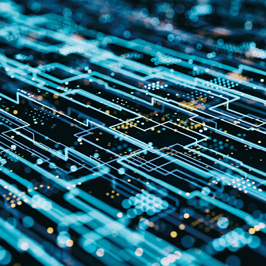 Ein abstraktes Bild zeigt ein Netzwerk aus leuchtenden Linien und Punkten auf dunklem Hintergrund. Die Linien verlaufen in verschiedenen Richtungen und bilden ein komplexes Muster, das Technologie und digitale Verbindungen symbolisiert.