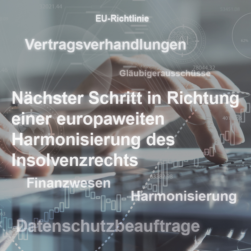Der Text zeigt Informationen zu EU-Richtlinien und Vertragsverhandlungen zur Harmonisierung des Insolvenzrechts in Europa. Unter dem Thema Finanzwesen wird der nächste Schritt in diesem Prozess betont.