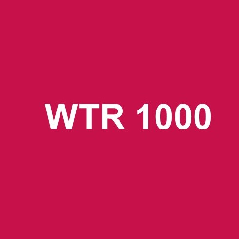 Ein roter Hintergrund mit der weißen Aufschrift "WTR 1000".
