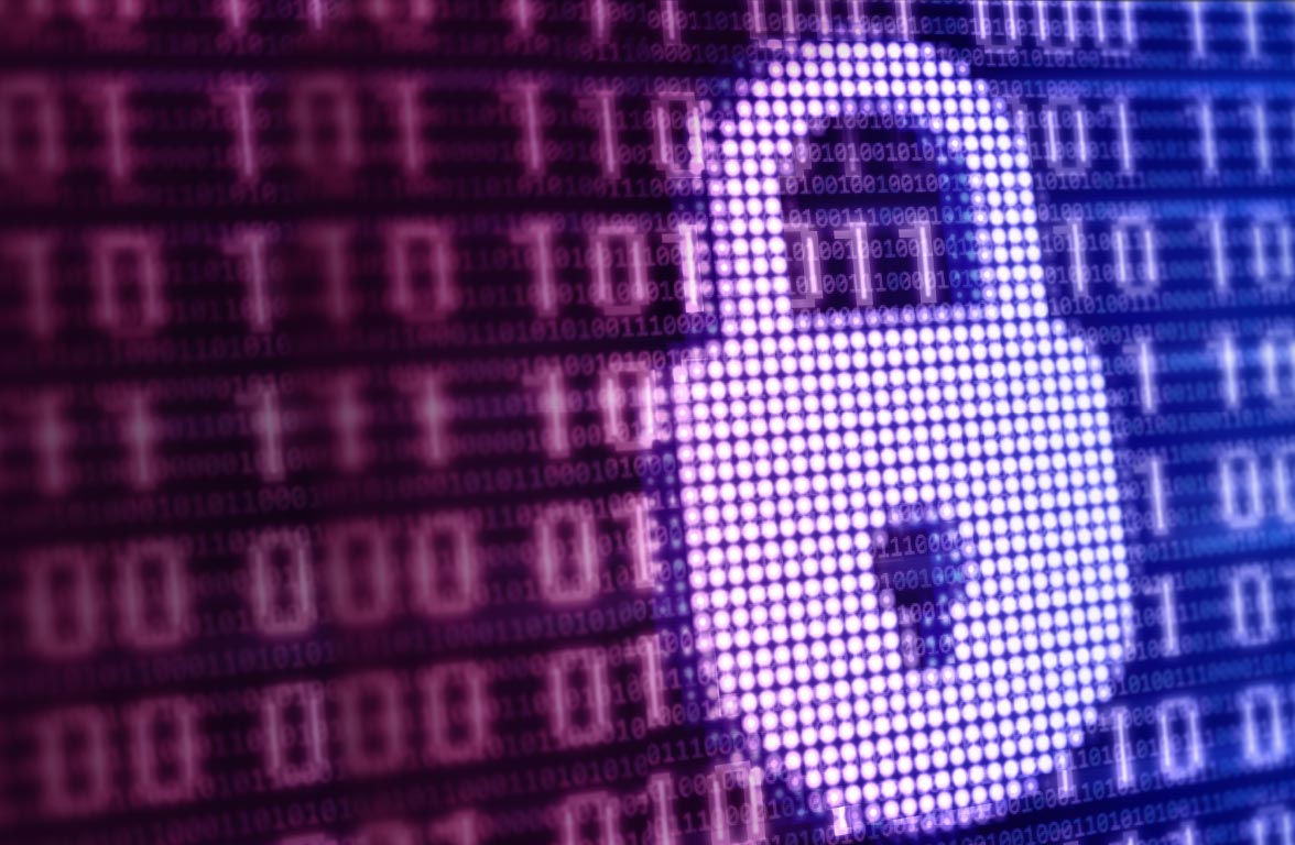 Ein digitales Schloss-Symbol, dargestellt in leuchtenden Farben, steht vor einer Hintergrundmatrix aus Binärzahlen. Das Bild vermittelt ein Gefühl von Datenschutz und Sicherheit in der digitalen Welt.
