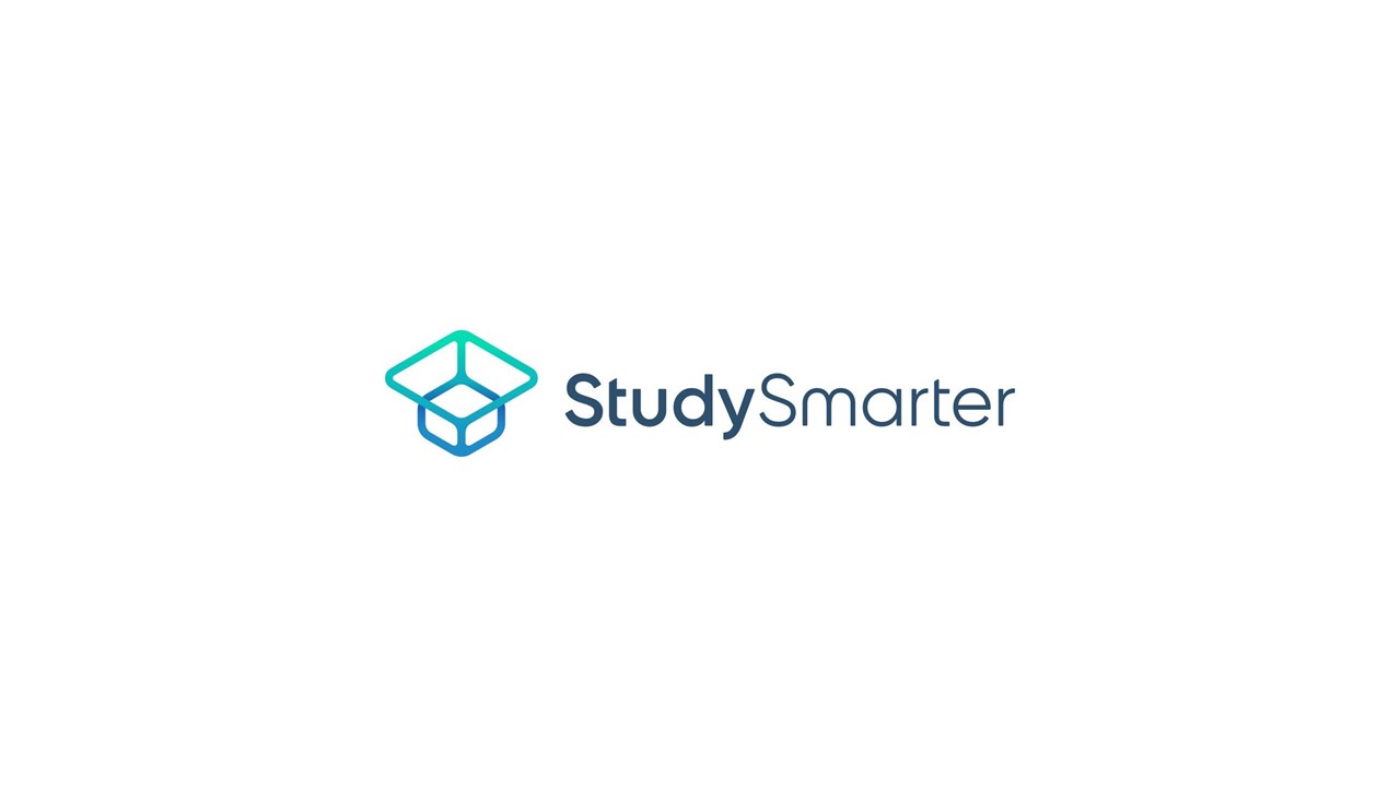 Logo von StudySmarter, bestehend aus einem stilisierten, dreidimensionalen Quadrat und dem Schriftzug „StudySmarter“. Das Design ist modern und klar strukturiert, wobei Blautöne und Grüntöne verwendet werden.